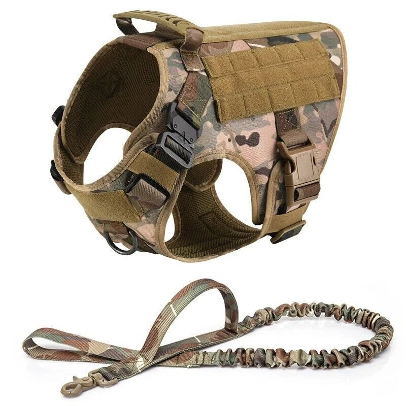 Heavy Duty Tactical Dog Harness – Adjustable Military Training Vest Only and Vest with Leash