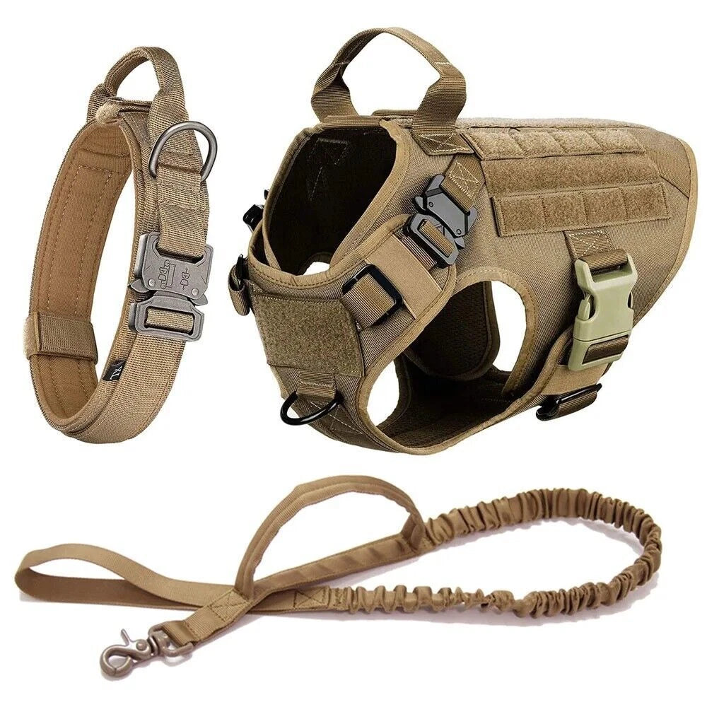 Heavy Duty Tactical Dog Harness – Adjustable Military Training Vest, Leash and Collar