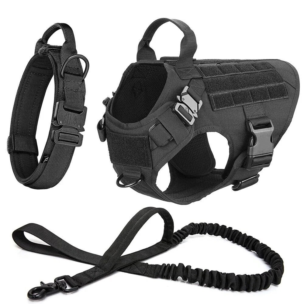 Heavy Duty Tactical Dog Harness – Adjustable Military Training Vest, Leash and Collar