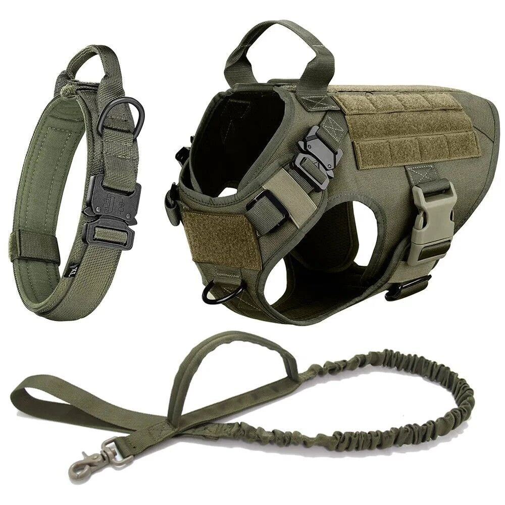 Heavy Duty Tactical Dog Harness – Adjustable Military Training Vest, Leash and Collar