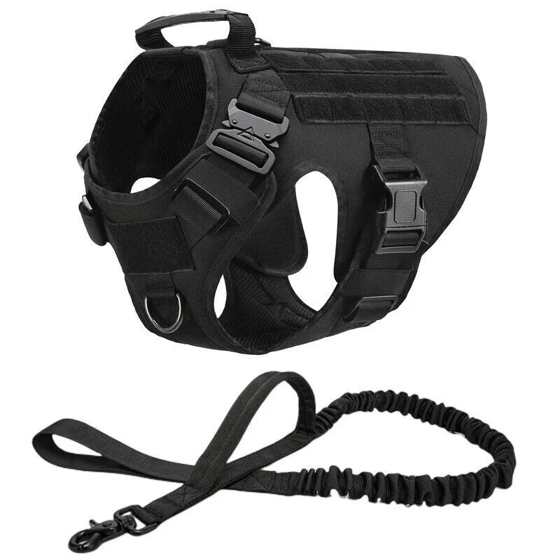 Heavy Duty Tactical Dog Harness – Adjustable Military Training Vest Only and Vest with Leash