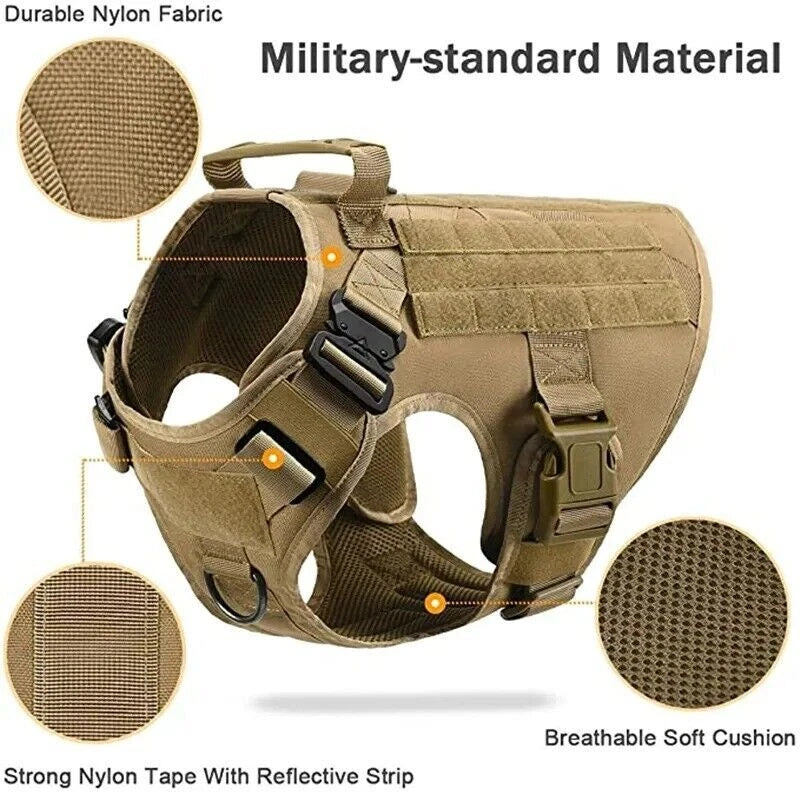 Heavy Duty Tactical Dog Harness – Adjustable Military Training Vest, Leash and Collar