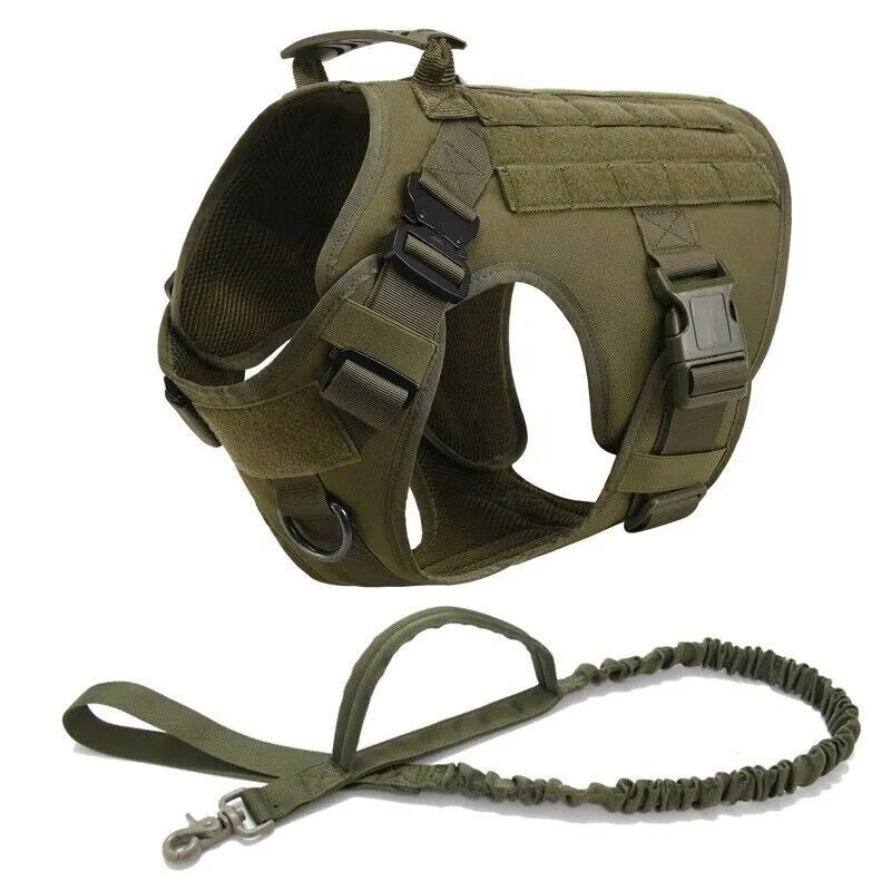 Heavy Duty Tactical Dog Harness – Adjustable Military Training Vest Only and Vest with Leash