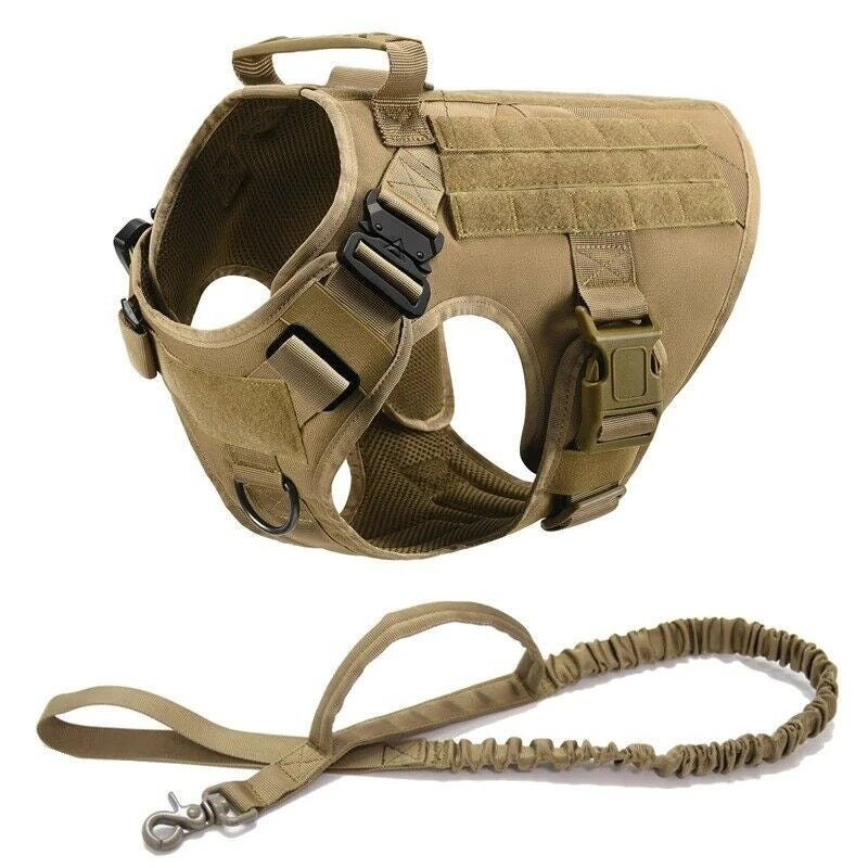 Heavy Duty Tactical Dog Harness – Adjustable Military Training Vest Only and Vest with Leash