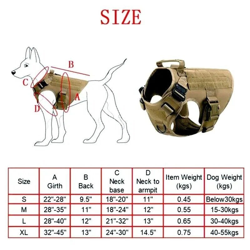 Heavy Duty Tactical Dog Harness – Adjustable Military Training Vest, Leash and Collar