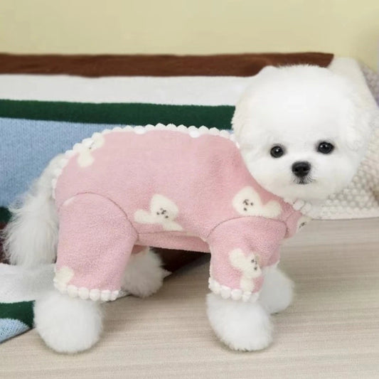 Cosy Bear Jumpsuit — Soft Fleece Winter Wear for Little Pups