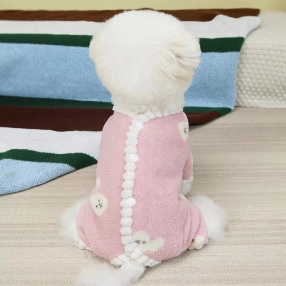 Cosy Bear Jumpsuit — Soft Fleece Winter Wear for Little Pups