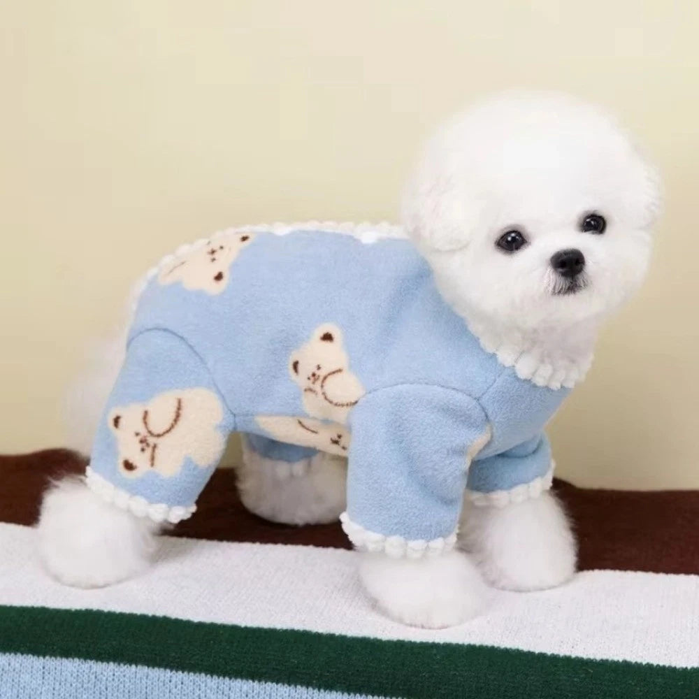 Cosy Bear Jumpsuit — Soft Fleece Winter Wear for Little Pups