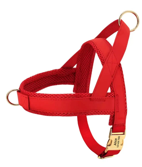 Personalised Leather Dog Harness – Adjustable No-Pull Harness with Custom Engraving