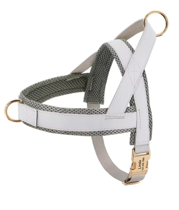 Personalised Leather Dog Harness – Adjustable No-Pull Harness with Custom Engraving