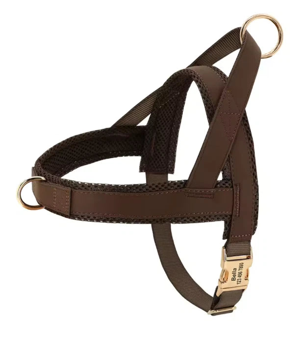 Personalised Leather Dog Harness – Adjustable No-Pull Harness with Custom Engraving