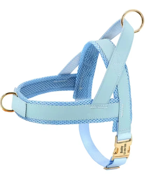 Personalised Leather Dog Harness – Adjustable No-Pull Harness with Custom Engraving
