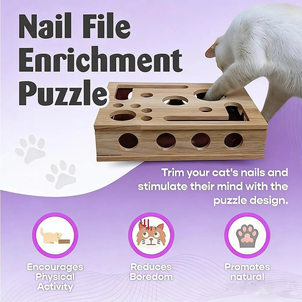 Scratch Puzzle Enrichment Box — Natural Nail Filing & Stress-Free Claw Care