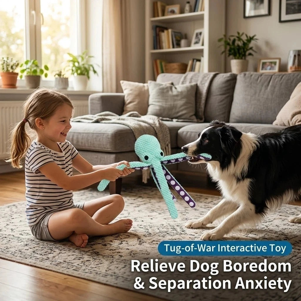 Plush Octopus Dog Toy — Interactive Squeaky Chew Toy for Small & Large Dogs