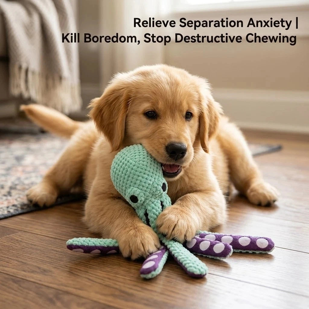 Plush Octopus Dog Toy — Interactive Squeaky Chew Toy for Small & Large Dogs