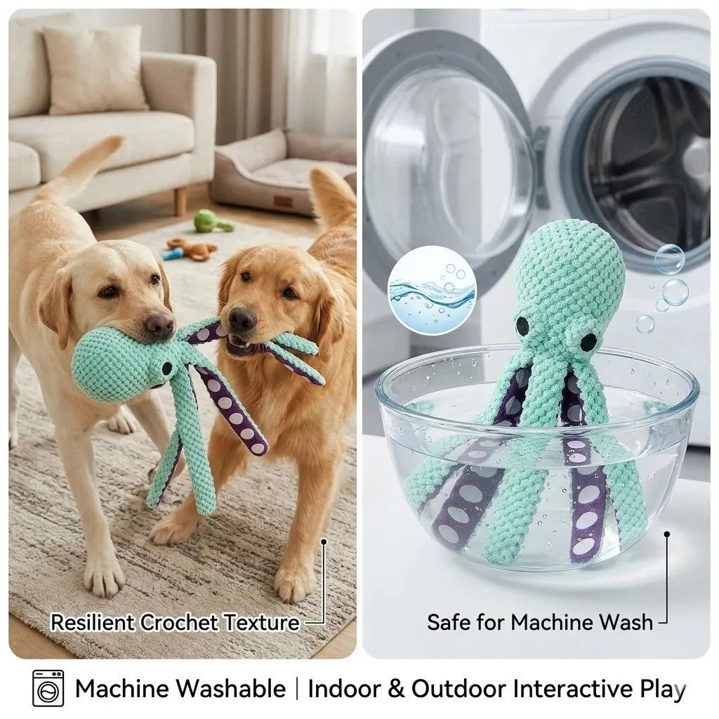 Plush Octopus Dog Toy — Interactive Squeaky Chew Toy for Small & Large Dogs