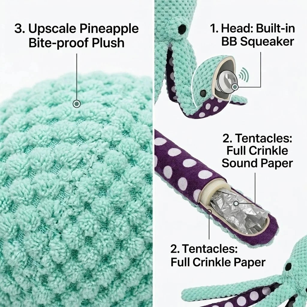 Plush Octopus Dog Toy — Interactive Squeaky Chew Toy for Small & Large Dogs