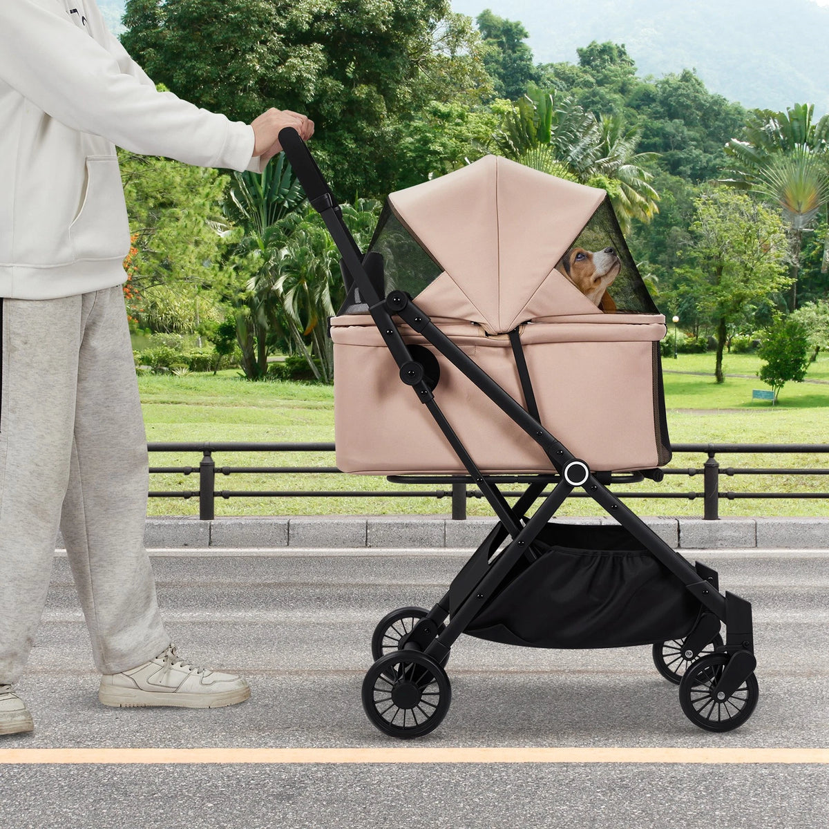 Foldable Pet Stroller — 4-Wheel Dog & Cat Carrier for Travel & Adventures