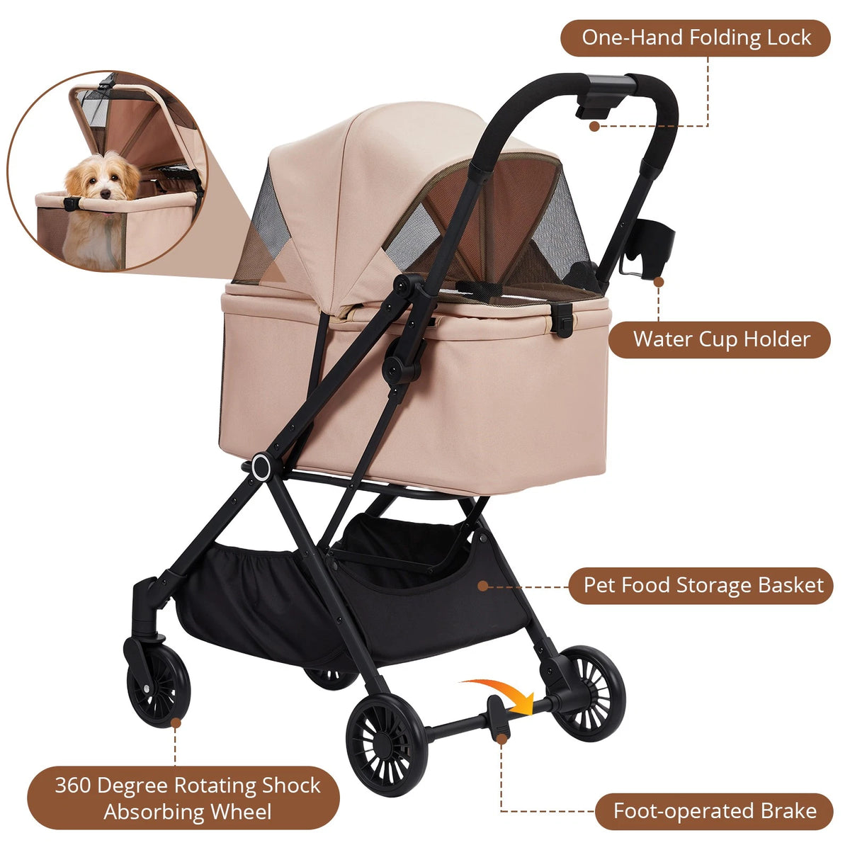 Foldable Pet Stroller — 4-Wheel Dog & Cat Carrier for Travel & Adventures