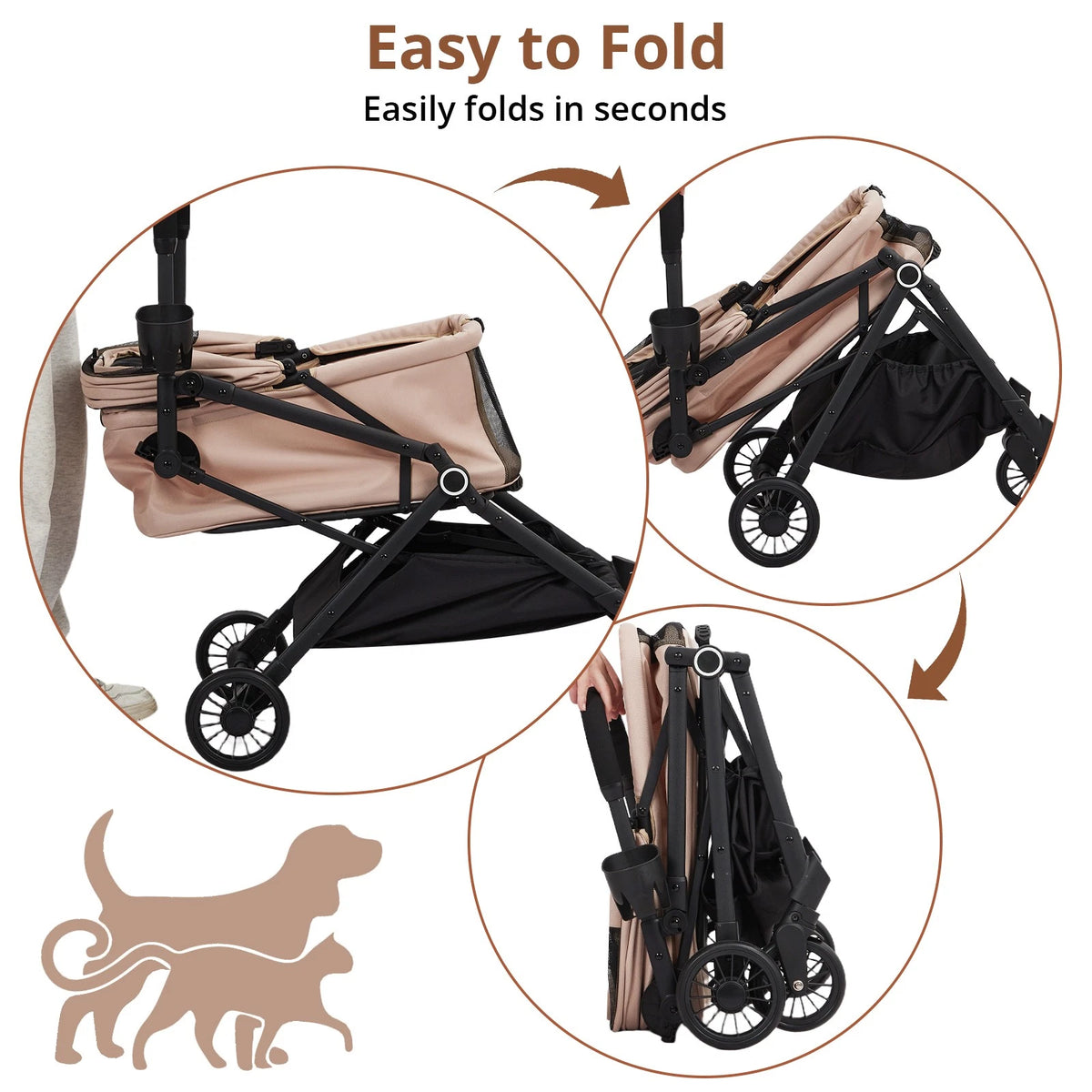 Foldable Pet Stroller — 4-Wheel Dog & Cat Carrier for Travel & Adventures