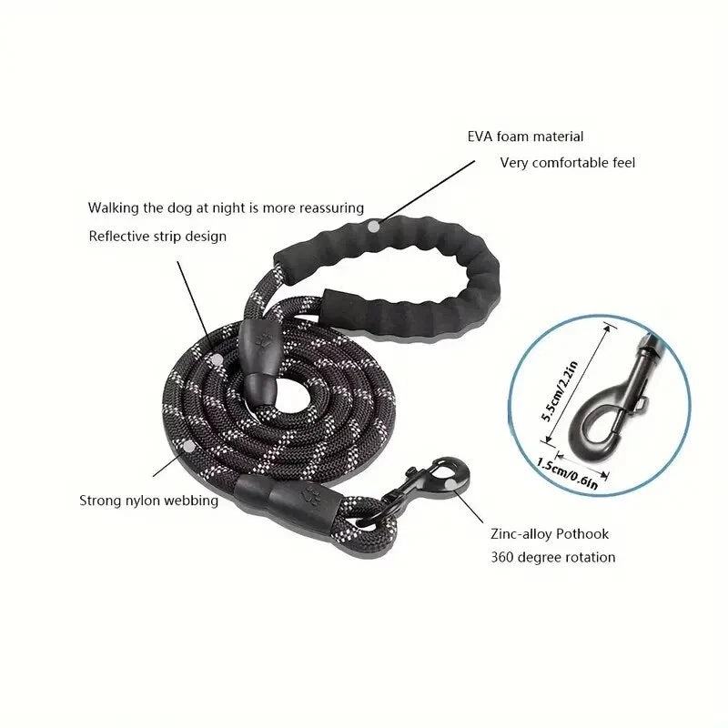 Reflective Dog Lead – Strong Nylon Walking & Training Leash with Padded Handle